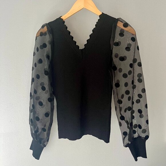 NEW Gracia Black Sheer Long Sleeve Sweater Top M - Picture 2 of 7